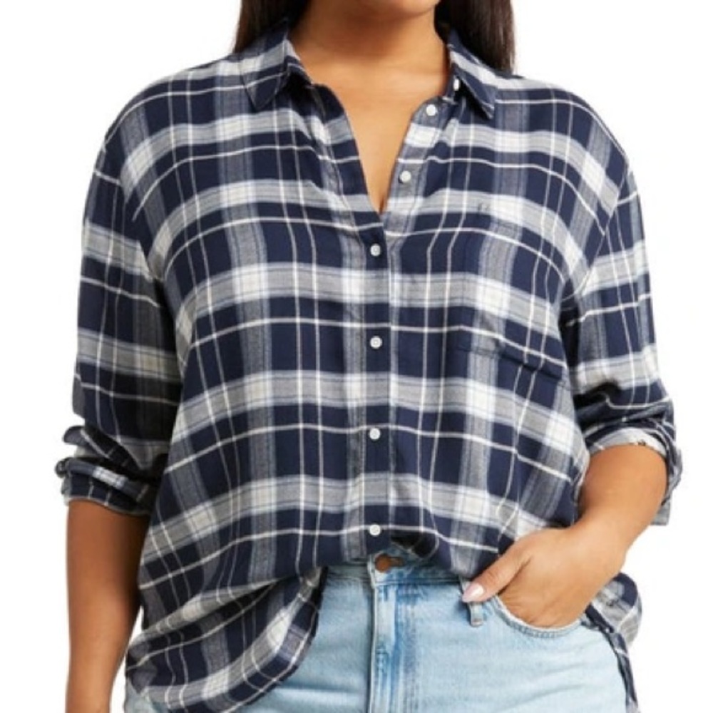Treasure & Bond Navy and White Plaid Shirt